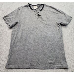 Kenneth Cole Reaction Tee Shirt Men Large Multi Striped Short Sleeve Henley Neck